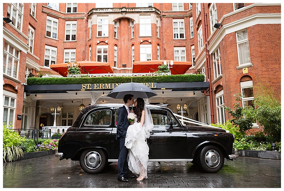 Rainy wedding day at St Ermins Hotel London
