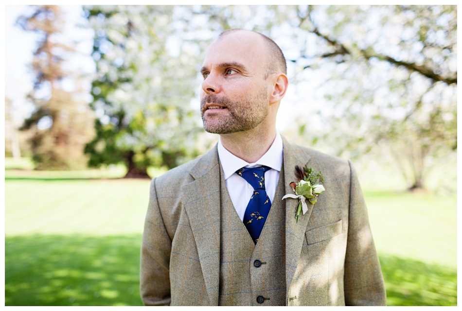 Groom in tweed at Ettington Park