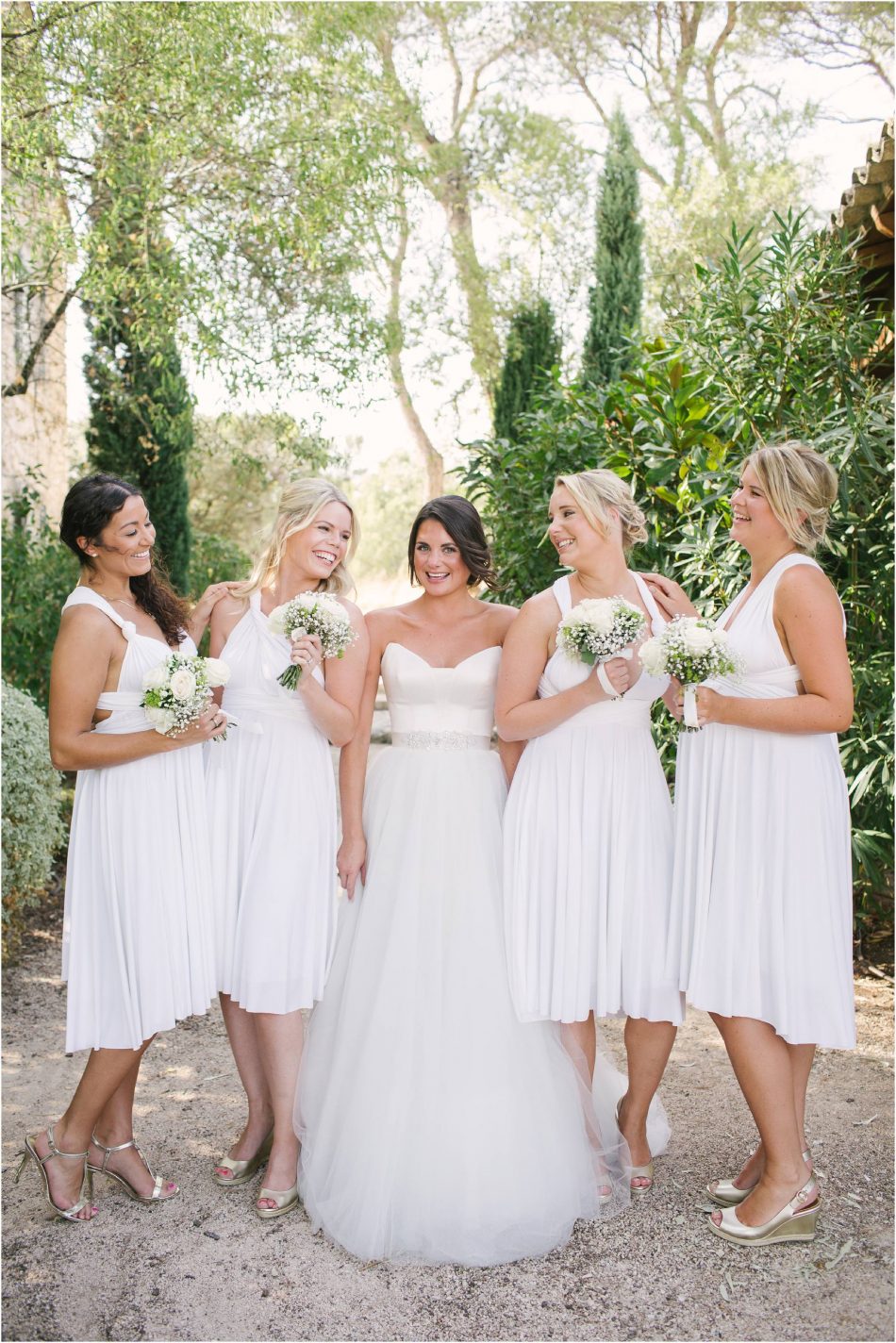 Bride with Bridesmaids at Mas de las Rose Wedding