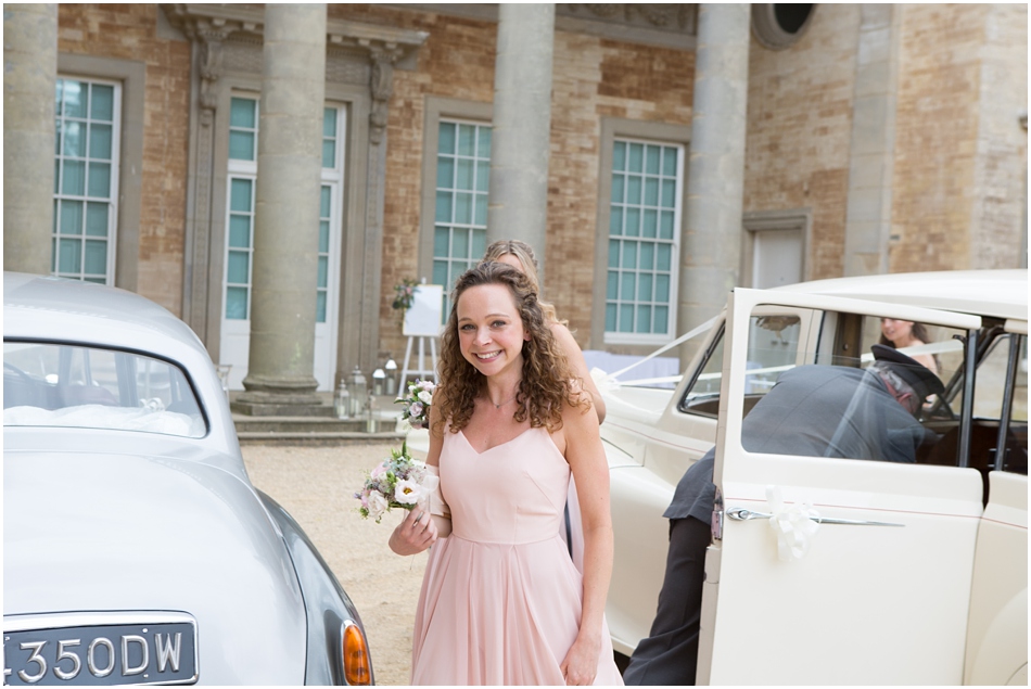 Bridesmaids arriving in style at a Compton Verney wedding