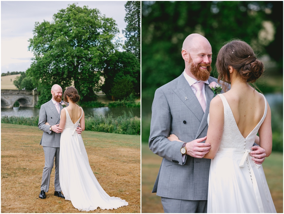 Bride and Groom portrait in front of the lake, at their Compton Verney wedding