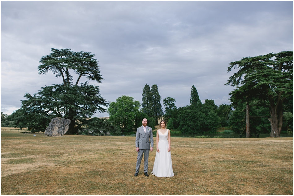 Compton Verney wedding photography; Bride and Groom portrait on the lawn