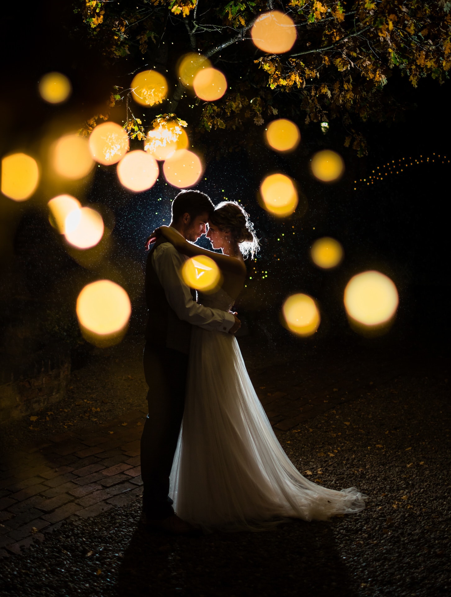 Bride and Groom portrait at night at Curradine Barns 