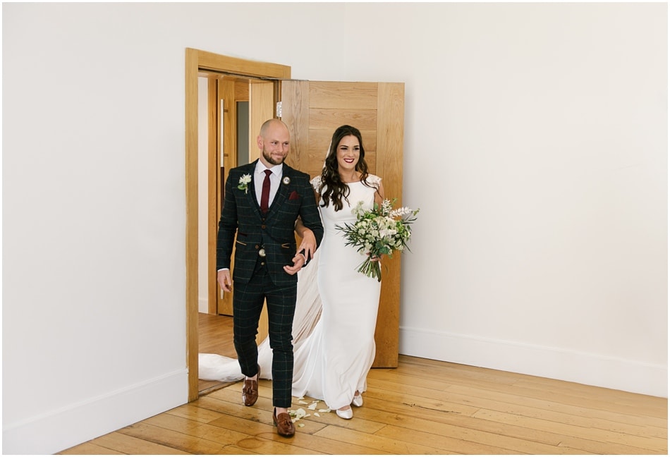 Modern Hope Street Hotel wedding photography; Bride and Groom enter ceremony room