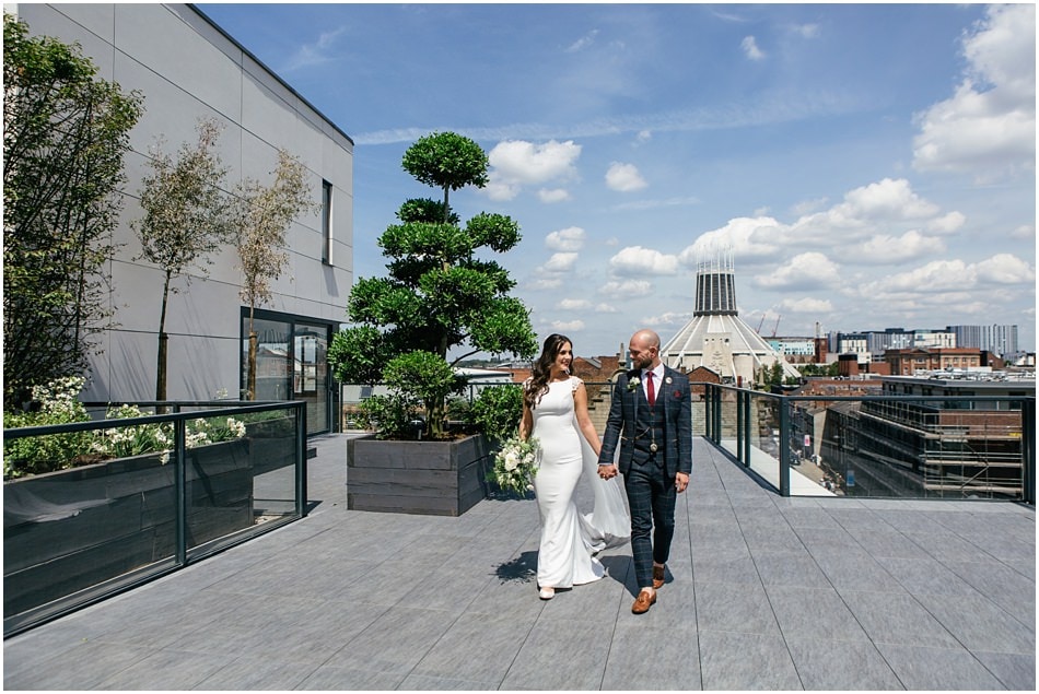 Hope Street Hotel wedding photography; Bride and Groom on the roof terrace