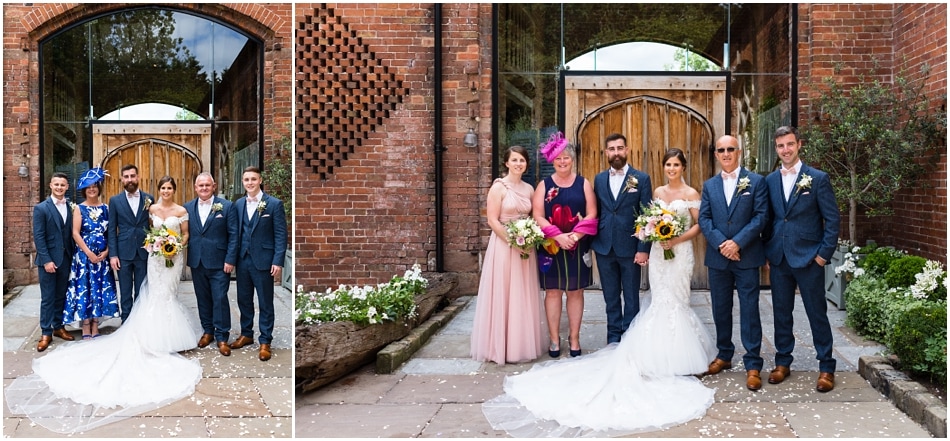 shustoke Barn wedding photography; family group photos in the courtyard 