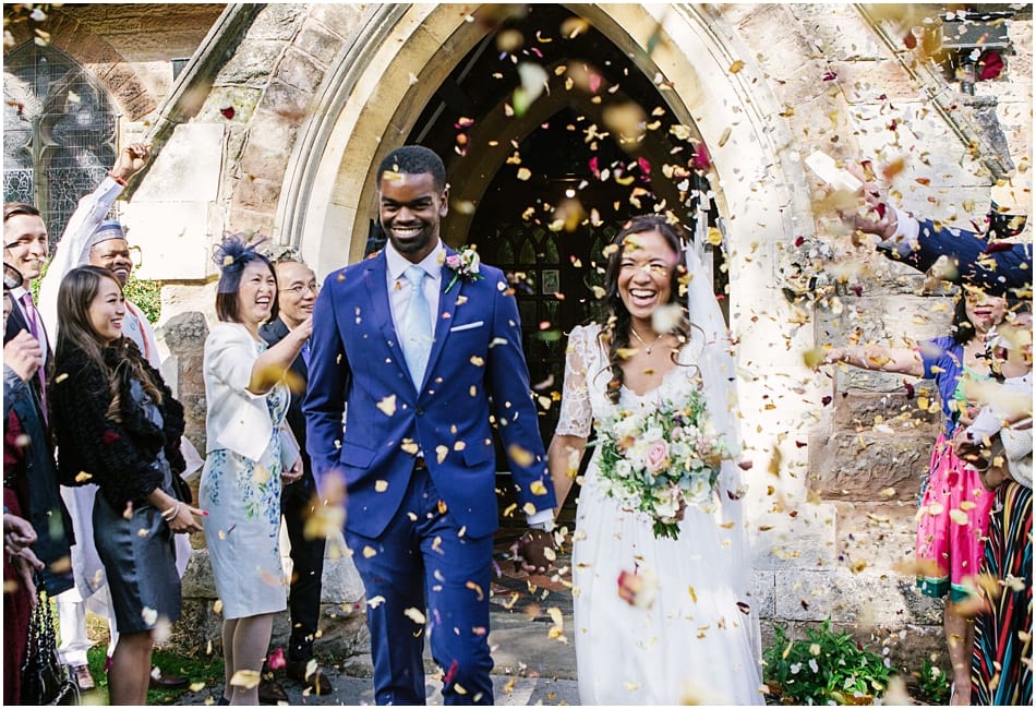 confetti at St. Mary's Church, Sheldon, wedding