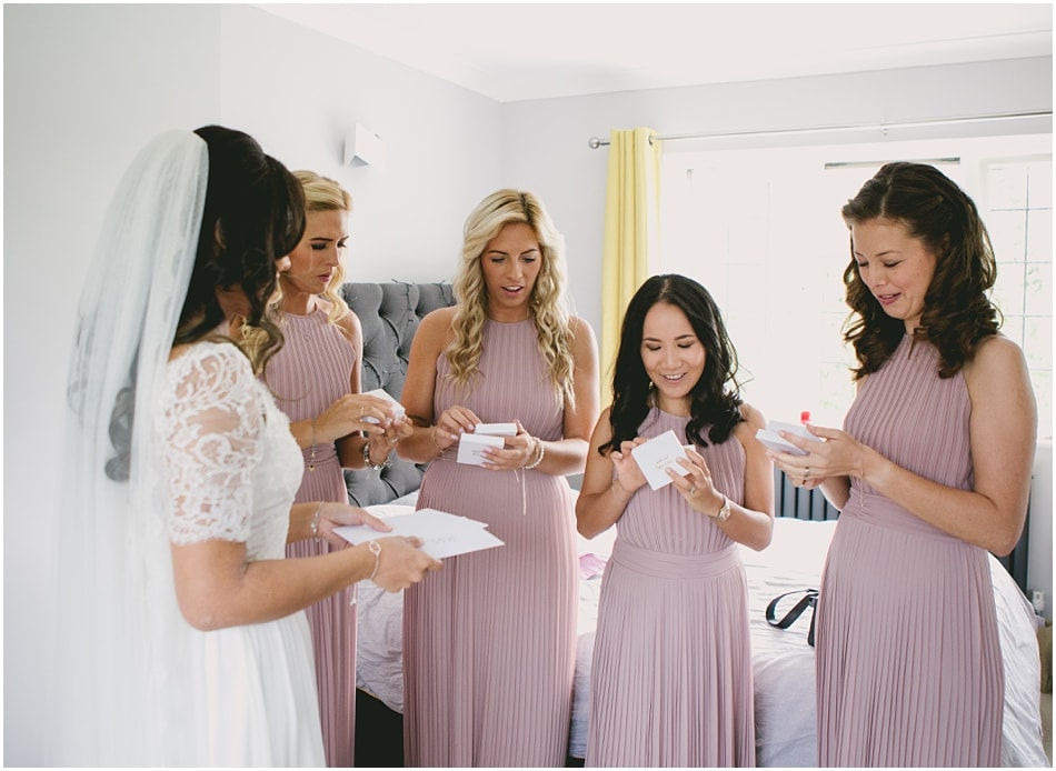 Bride giving the Bridesmaids gifts on the morning of the wedding