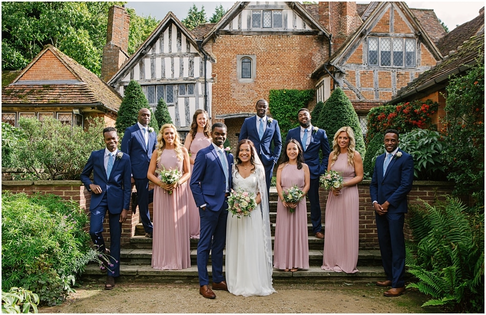 Wedding group photo at Gorcott Hall