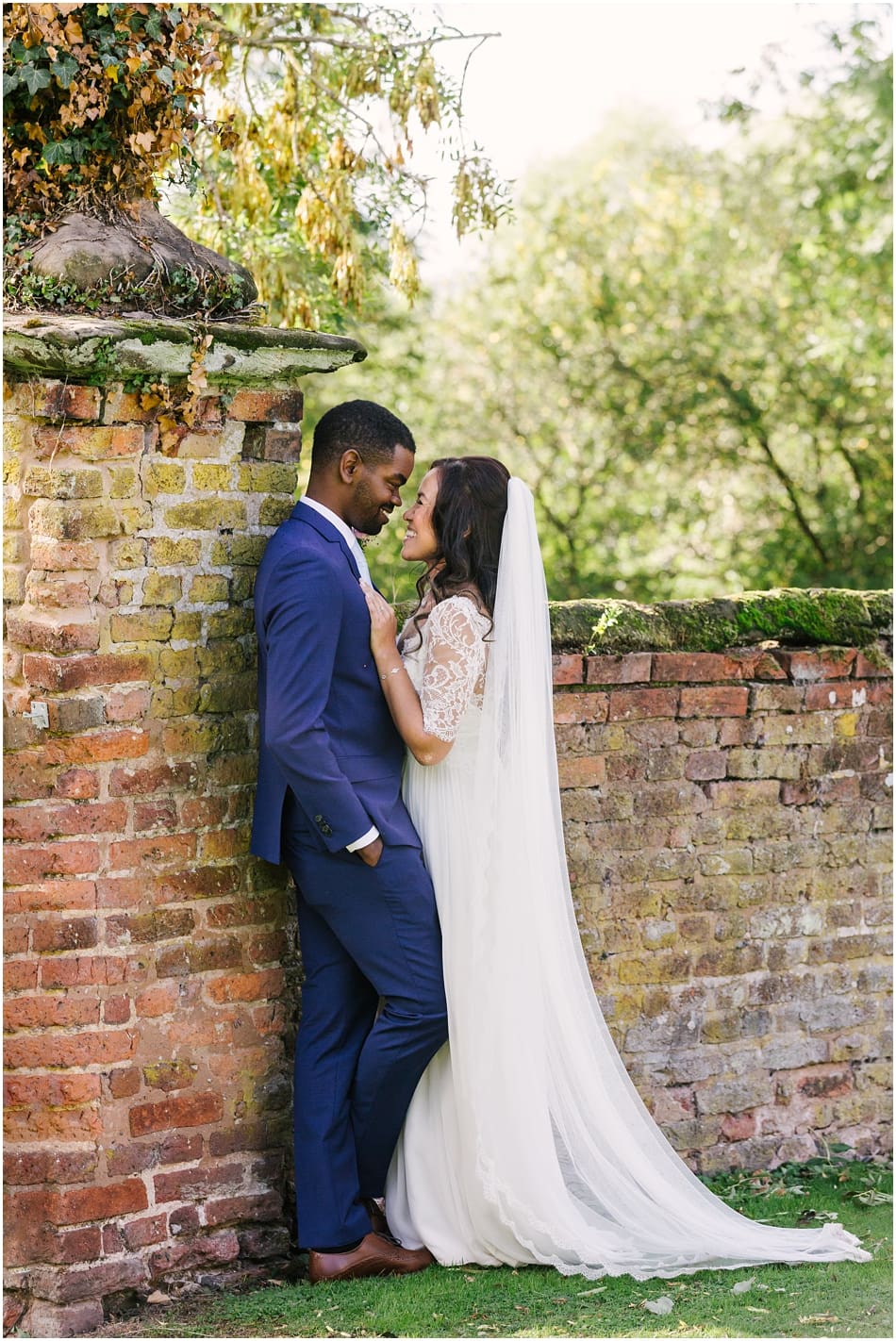 Bride and Groom in the gardens at Gorcott Hall, on their wedding day