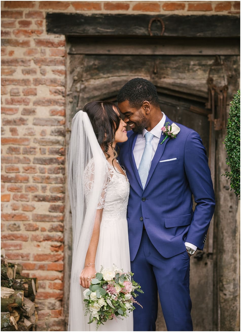 Gorcott Hall wedding; Bride and Groom portrait in front of the house