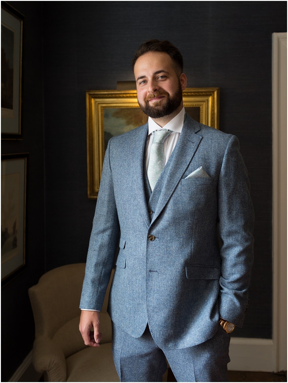 Groom portrait at Iscoyd Park wedding