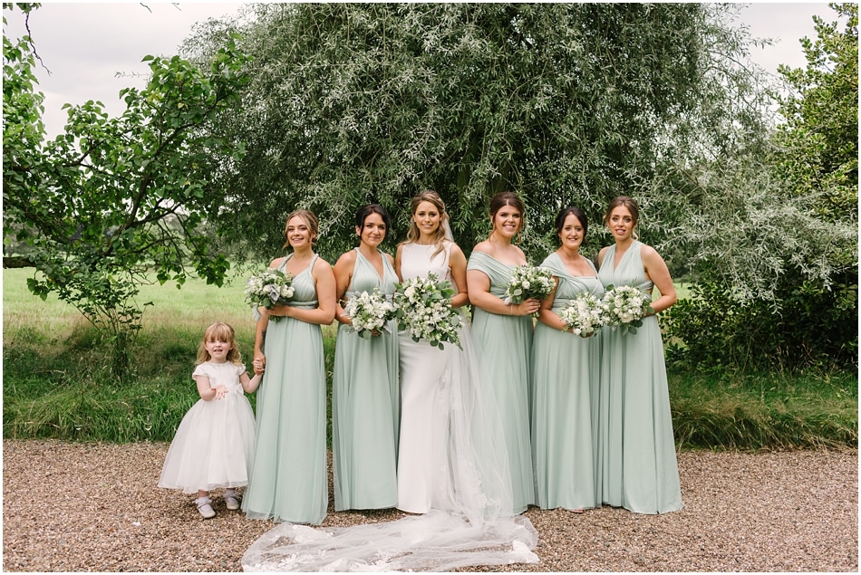 Sage green mismatched wrap Bridesmaid dresses at Iscoyd Park wedding