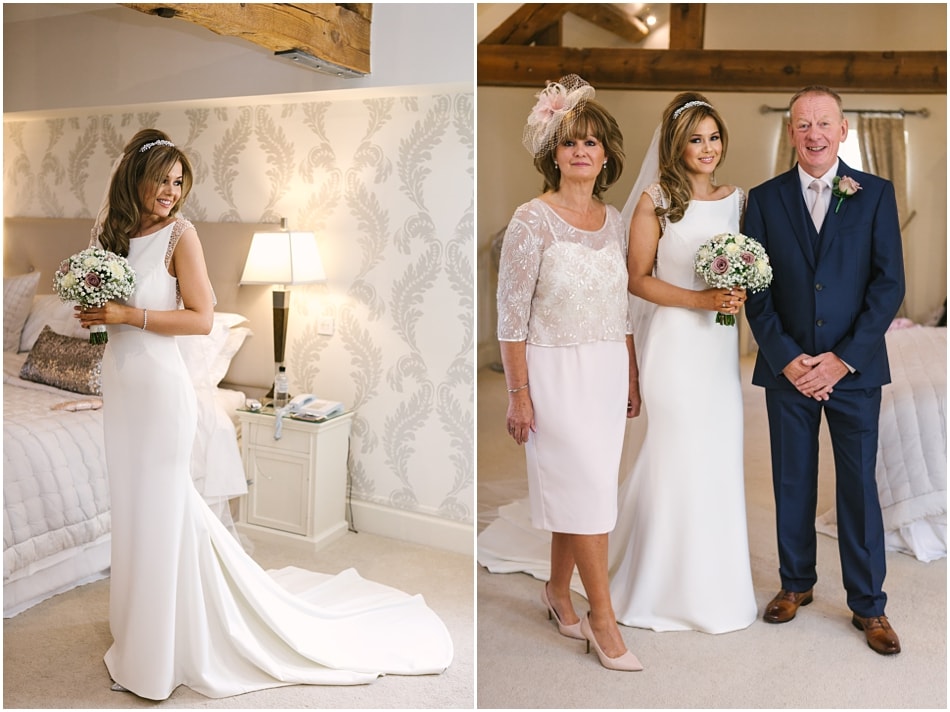 modern wedding photography;Bride with parents in the Bridal Suite