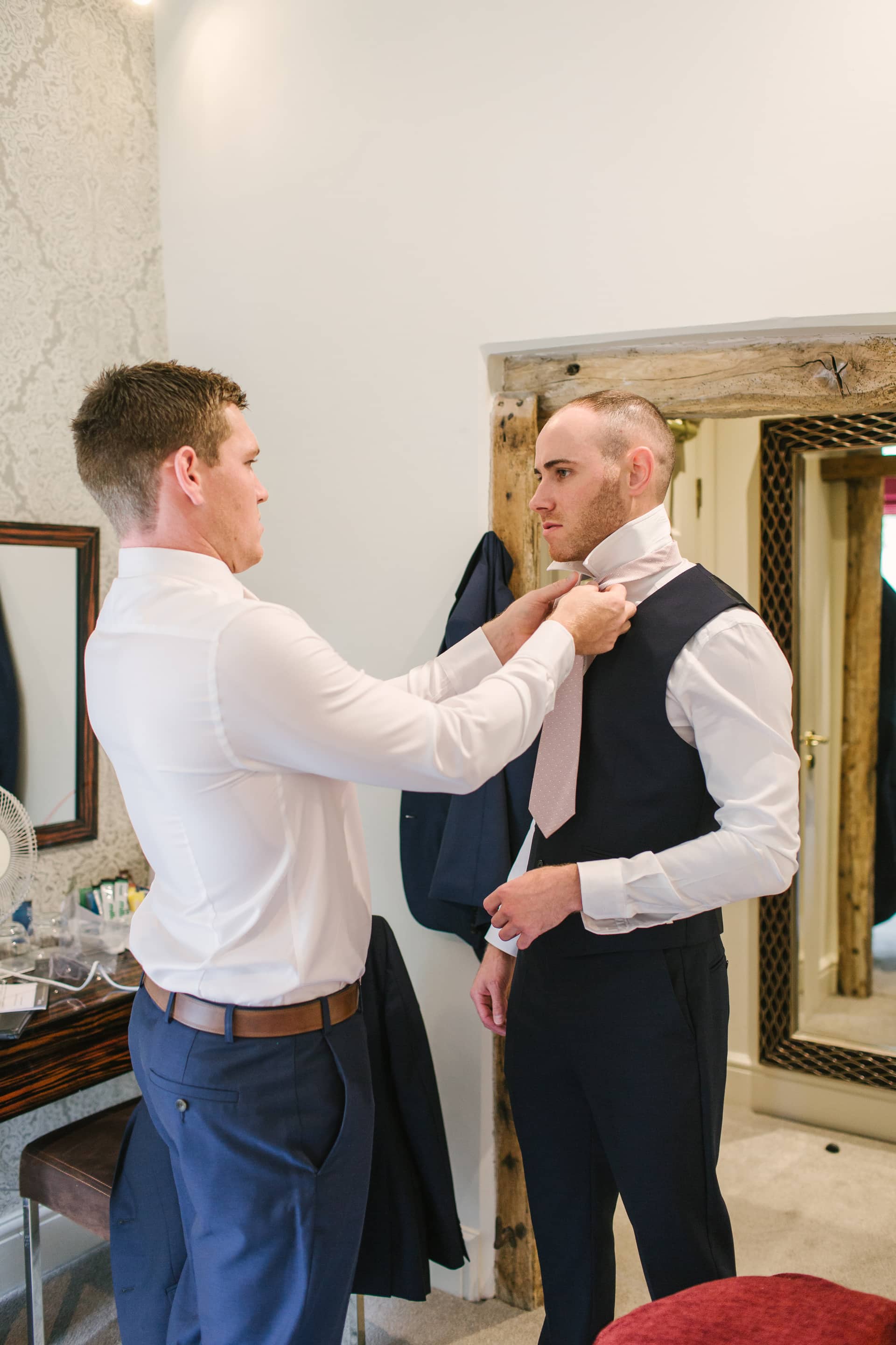 Alrewas Hayes wedding photography; Groom and Best man getting ready