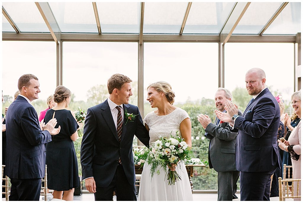 Just married couple have a small barn wedding in Worcestershire