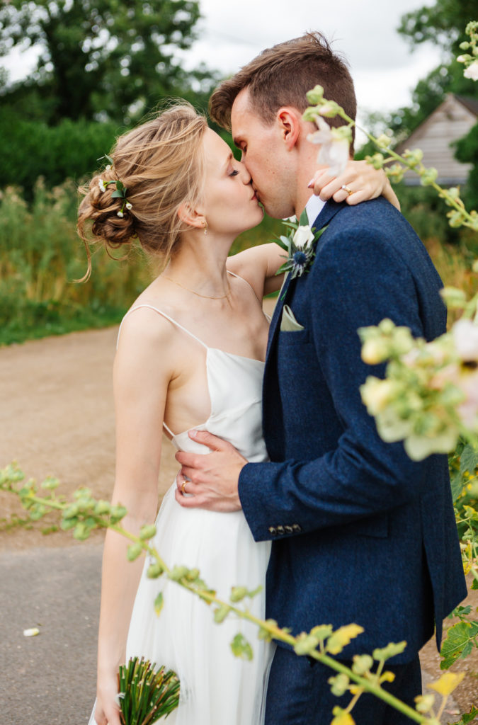 Staffordshire wedding photographer; Bride and Groom couple portrait in the gardens at Elford Hall