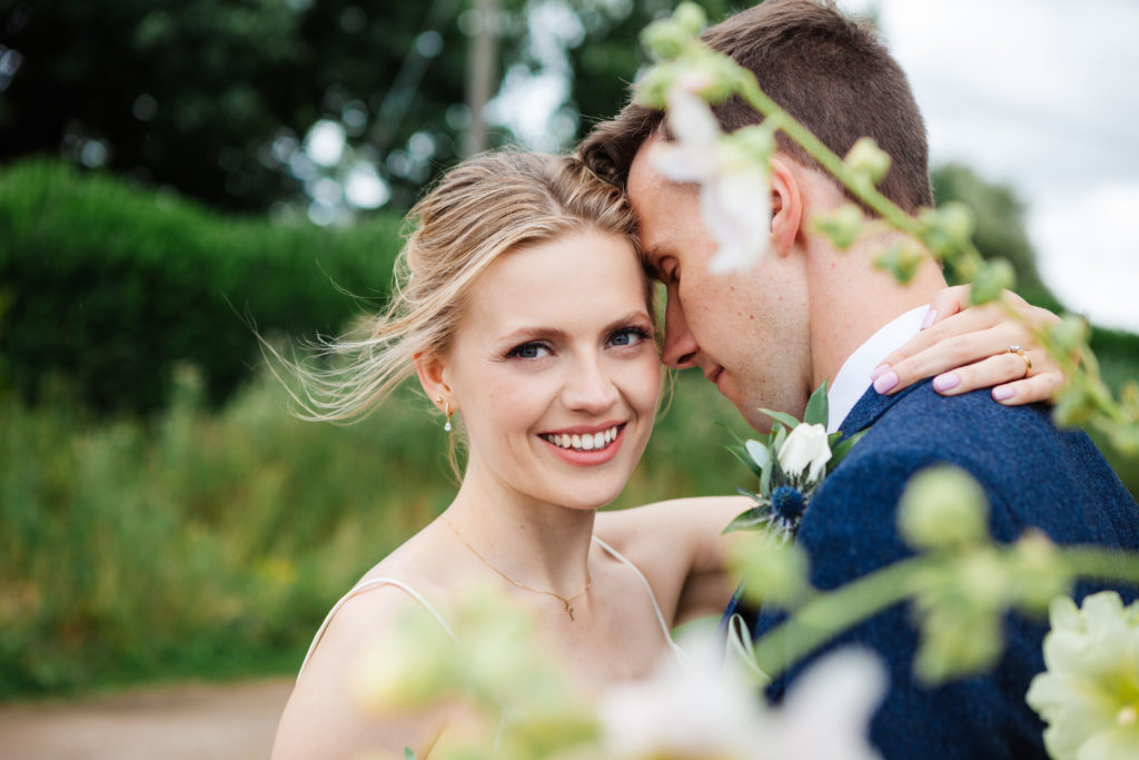 Elford Hall Gardens wedding photography; couple portrait in the gardens of their Staffordshire wedding