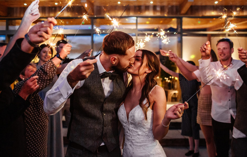 Thorpe Garden wedding photography; Bride and Groom portrait with sparklers