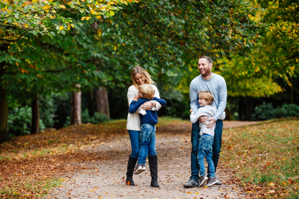 family photography; Mum, Dad and two boys in the park