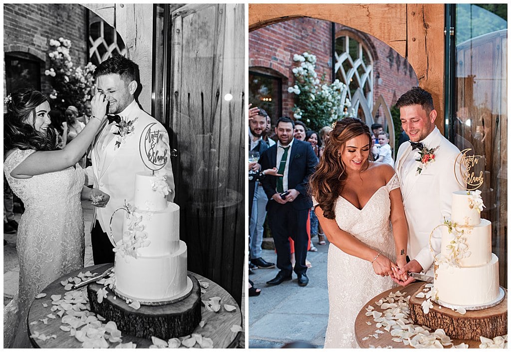 flash photography cake cutting in Shustoke Barn