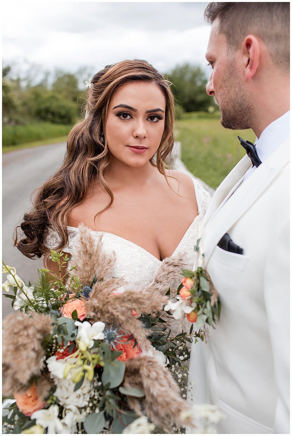 light and colourful portrait of a bride and groom 