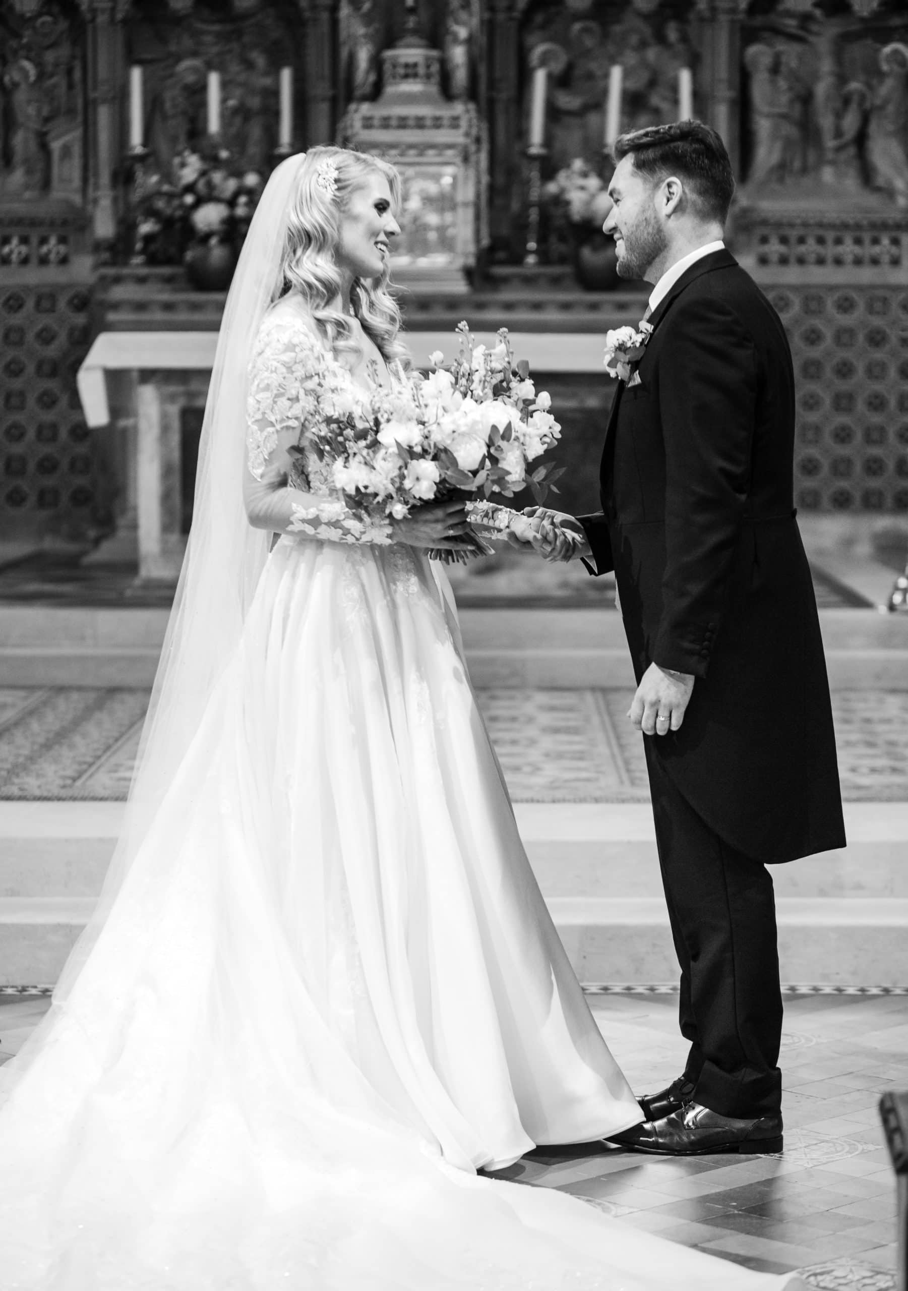 Bride and Groom stand at the altar for their wedding ceremony 