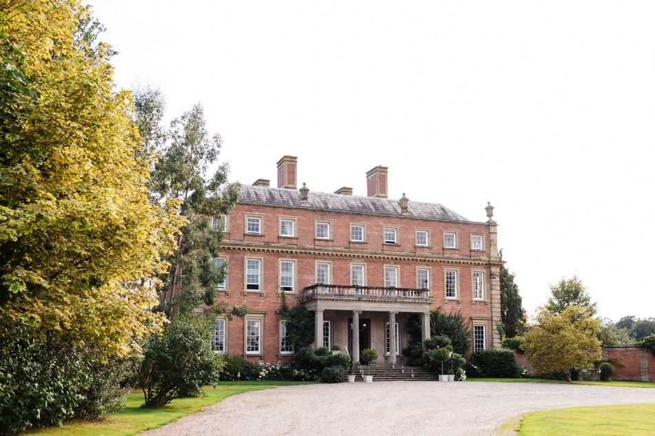 Front view of Davenport House with it's portico and sweeping driveway 